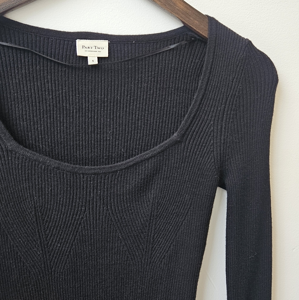 SOLD Part Two Black Ribbed Knit Sweater - Picture 2 of 5